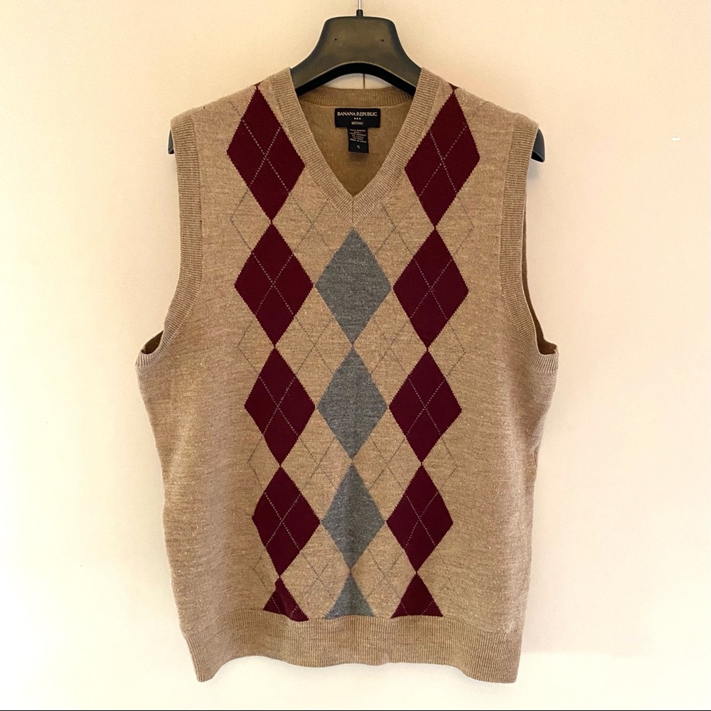 MERINO WOOL SWEATER VEST - Diamond Print - Banana Republic - L